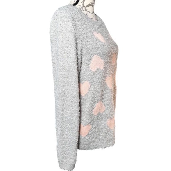Lauren Conrad Heart Print Soft Fuzzy Sweater, Size L - Picture 3 of 6